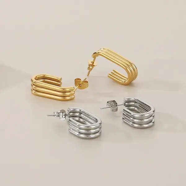 Wholesale PVD Coated 18K Gold Plated C Shape U Shape Geometric 304 Stainless Steel Simple Style Waterproof Non Tarnish Ear Studs