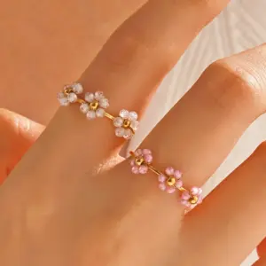 Wholesale Ion Plating (IP) 18K Gold Plated Flower 304 Stainless Steel IG Style Sweet Waterproof Non Tarnish Open Rings - Nihaojewelry