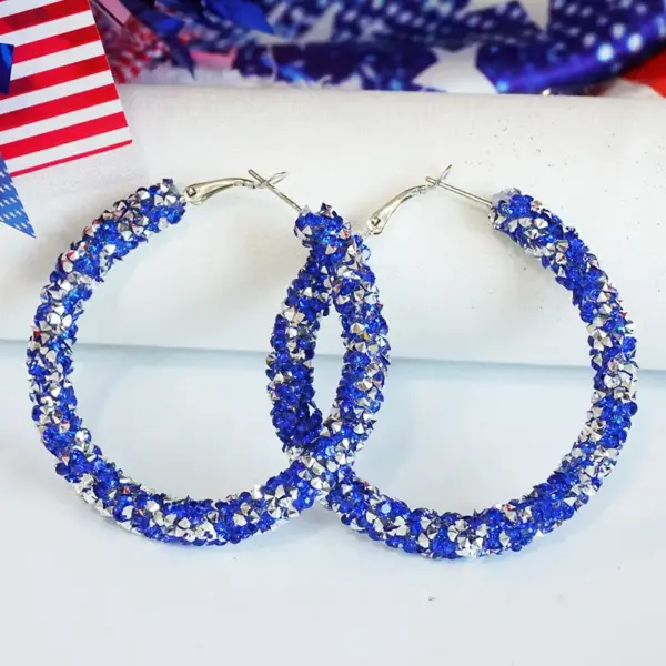 oly-b4164af259b269389d5d90ed6a33f2f0 Wholesale Simple Color Block American Patriotism Diamond Stud Earrings Independence Day Trendy Geometric Pattern Artificial Crystal Hoops