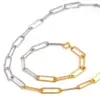 Wholesale Jewelry Simple Style Classic Style Paper Clip 304 Stainless Steel 18K Gold Plated PVD Coated Mixed Metal Bracelets Necklace