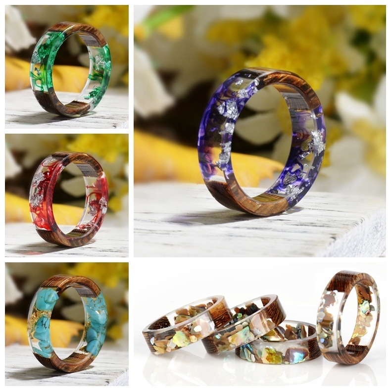 Wholesale Cross-border foreign trade new wood resin ring Mori small fresh diy handmade dried flower glue ring
