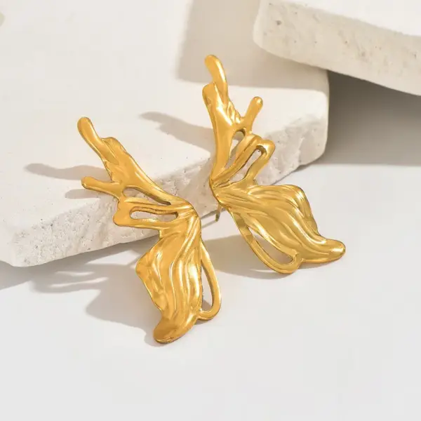 Wholesale Irregular Hollow Butterfly 304 Stainless Steel 14K Gold Plated Waterproof Non-Fading Earrings For Women Vacuum Electroplating