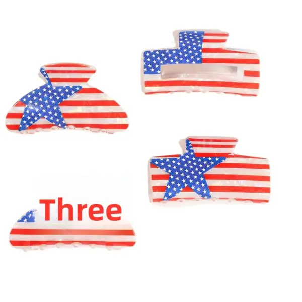 Wholesale Acrylic Hair Clip American Flag Design Independence Day Hair Accessory For Women Modern Black And Blue Hair Clip