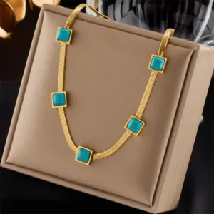 Wholesale PVD Coated 18K Gold Plated Solid Color 304 Stainless Steel Vintage Style Waterproof Non Tarnish 304 Stainless Steel Necklace