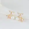 Wholesale Geometric Copper Earrings With Zircon Inlay, 14K Gold Plated, Simple Style Stud Earrings Featuring 925 Sterling Silver Ear Pins