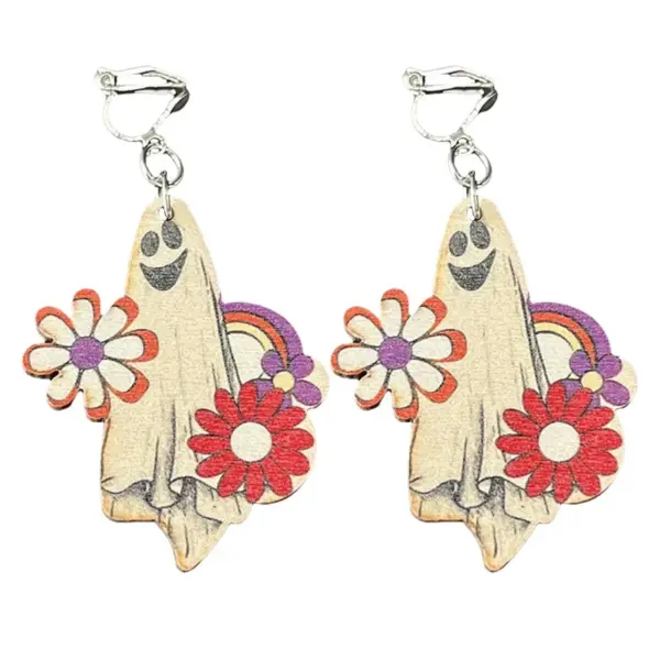 Wholesale Cartoon Wooden Vintage Ear Cuffs For Children Thanksgiving Series Flower Ghost Design No Piercing Required Animal Zodiac Theme