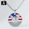 Wholesale 304 Stainless Steel American Flag Eagle Hip-Hop Rock Punk Square Pearl Chain Pendant Necklace