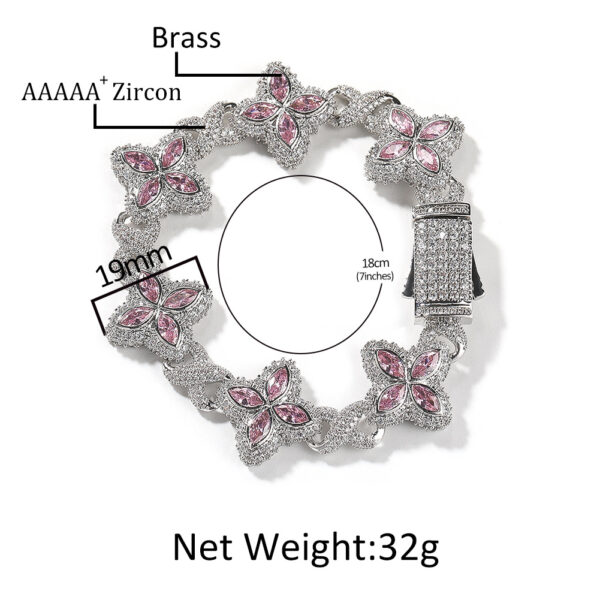 oly-b44262e4e02819d8a34ab9b0124be403 Wholesale Brass inlaid zircon hip-hop rap chain four-leaf clover bracelet zircon colored necklace