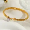 Wholesale 18K Real Gold Plated 304 Stainless Steel PVD Coated Heart Shape Two Tone Plating Bangle