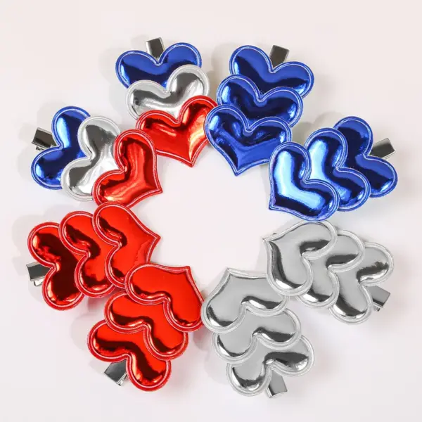 Wholesale Leather Heart Hair Clip Independence Day PU Material Love Heart Side Bangs Hair Accessories Suitable For Girls