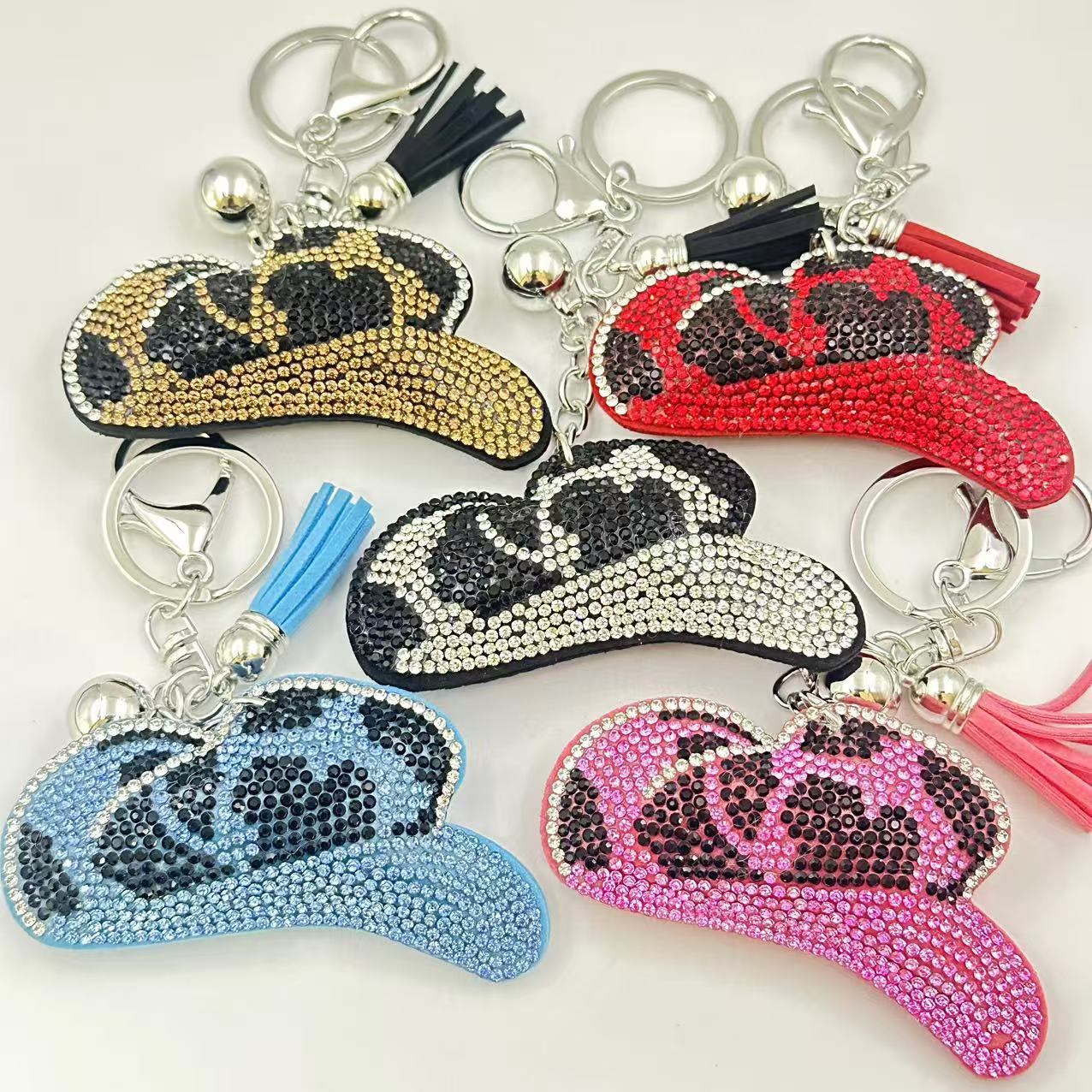 Wholesale Fashionable European and American Jack Leopard Print Diamond Crystal Keychain Korean Velvet Hot Diamond Bag Car Keychain