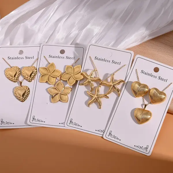 oly-b44acd38925ce8db92062e17cd2383c1 Wholesale Electroplating Golden Plated Starfish Red Heart Flower 304 Stainless Steel Casual Elegant Handmade Polishing Plating Jewelry Set