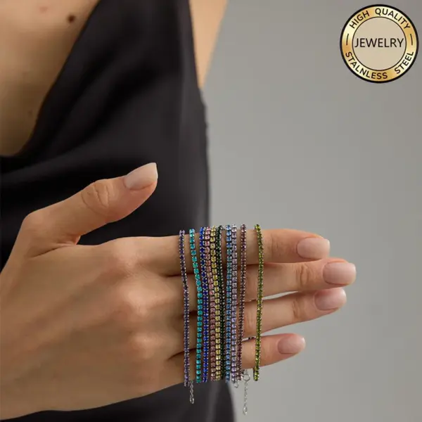 Wholesale Unisex Circle Hypoallergenic Bracelet In 316 Stainless Steel With 14K Real Gold PVD Coating And Rhinestone Inlay
