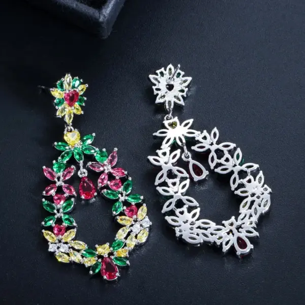 Wholesale Water Plated White Gold Rhodium Plated Inlaid Zircon Long Flower Shape Women's Vintage Copper Material Waterproof Non-Fading Wedding Earrings
