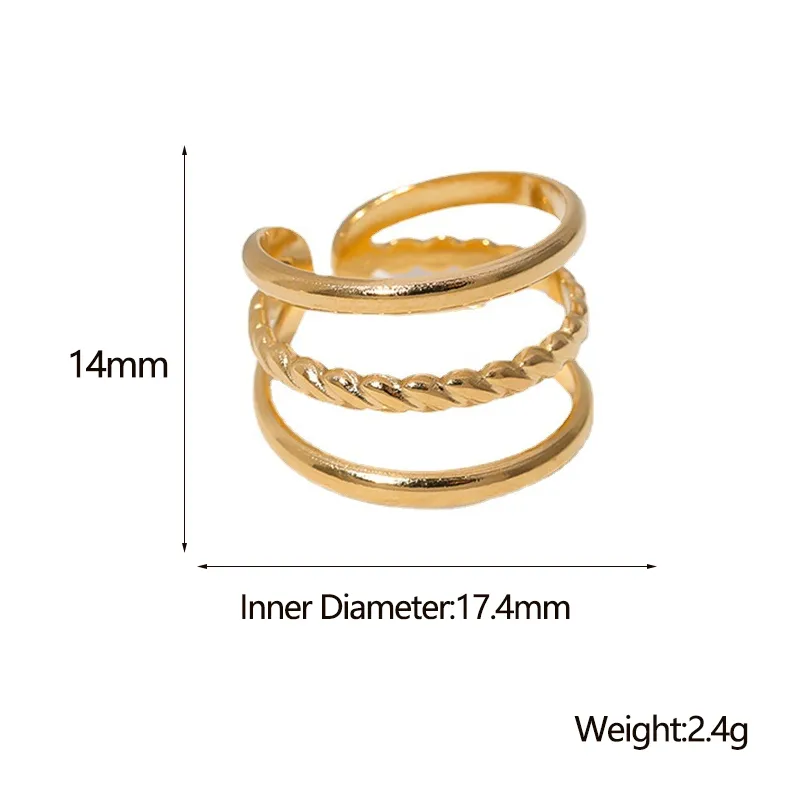 Wholesale PVD Coated Real Gold Plated Geometric Stainless Steel Simple Style Waterproof Non Tarnish Open Ring