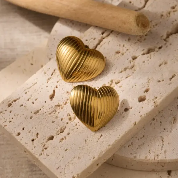 oly-b49f74f1610636c9666dd436fe32a86c Wholesale Heart Shape Earrings In 316 Stainless Steel With 18K Real Gold Plating, Featuring 304 Stainless Steel Posts, Unisex Design