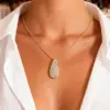 Wholesale 1 Piece Vintage Leaf Hollow Water Drop Plated Imitation Gold Zircon 304 Stainless Steel Winter Christmas Necklace Pendant