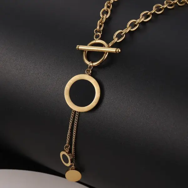 Wholesale Jewelry Simple Style Round Square Heart Shape Titanium Steel Pearl Zircon Toggle Plating Inlay Necklace Cable Chain