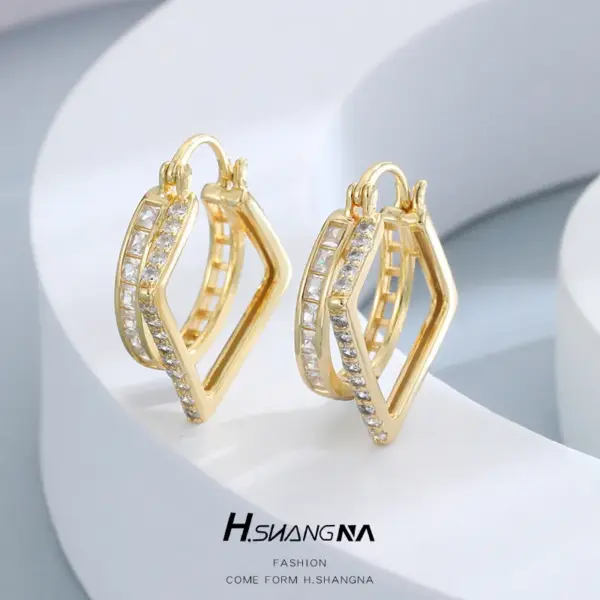 Wholesale Geometric Stud Earrings For Women With Copper Posts, Electroplated And 14K Real Gold Plated Featuring Zircon Inlay