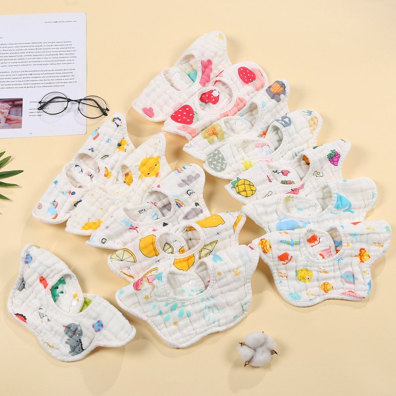 Wholesale Petal bib baby bib 360 degrees eight-layer gauze bib printed baby cotton bib