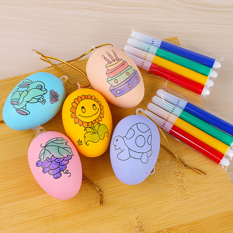 Wholesale Cartoon DIY Painting Easter Eggs Kidsren's Children's Day Educational Toys Handmade Graffiti Easter Eggs Artificial Egg Shells