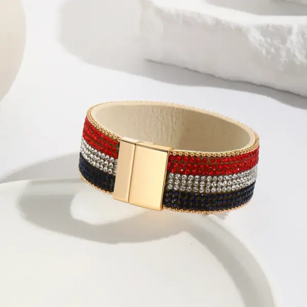 oly-b4f9c886eba3f25c12bfd18c2a13ec01 Wholesale Ethnic Style Classic Style Circle American Flag Pu Leather Plating Inlay Rhinestones Women's Bangle