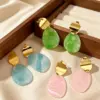 Wholesale Waterproof Non Tarnish Irregular Stud Earrings For Women, 304 Stainless Steel With 18K Real Gold PVD Coating And Resin Inlay