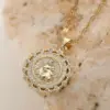 Wholesale Light Luxury Retro Maria Round Pendant Necklace For Women INS Design Sense Niche Exquisite Collarbone Chain Water Plated 18K Real Gold Zircon