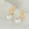 Wholesale Ginkgo Leaf Stud Earrings For Women With 925 Sterling Silver Posts And Copper Base Inlaid With Zircon In Simple Style