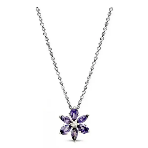 Wholesale Handmade Flowers Necklace For Women With Silver Plated Copper And Zircon Inlay Featuring Electroplated Finish And Snake Chain
