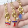 Wholesale Jewelry IG Style Casual Vacation Cross Letter American Flag Copper Zircon 18K Gold Plated Polishing Hollow Out Inlay Figaro Chain Pendant Necklace