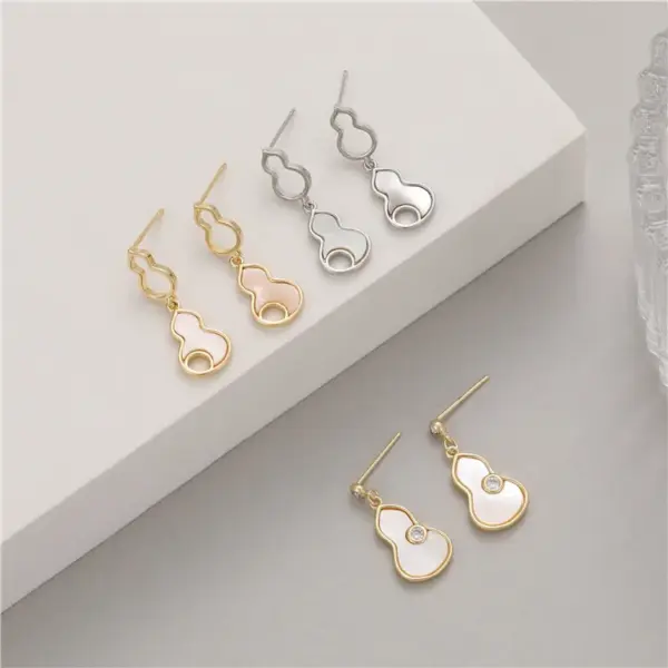 Wholesale Gourd Stud Earrings For Women Featuring Electroplated Copper With Mother-of-Pearl Shell Inlay And 925 Sterling Silver Posts