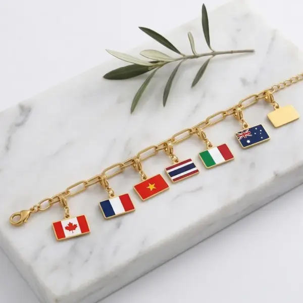 oly-b57563b8c3b5174428ceebd454beeeb2 Wholesale National Flag Italian Charms 304 Stainless Steel Pendant With 18K Real Gold PVD Coated Plating 0.03µm Thickness, 1 Piece