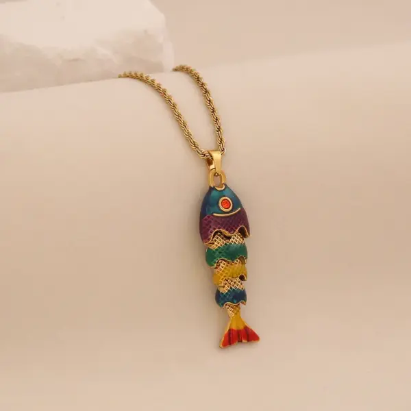 Wholesale Elegant Romantic Fish Pendant Necklace Stainless Steel 304 Vibrant 3D Moving Fish Personalized Jewelry For Women Lobster Clasp