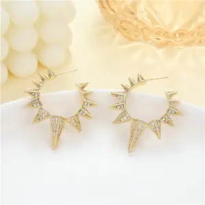 Wholesale Rhombus Copper Earrings With Rhinestones, Featuring 925 Sterling Silver Posts, Unisex Stud Earrings In Exaggerated Style