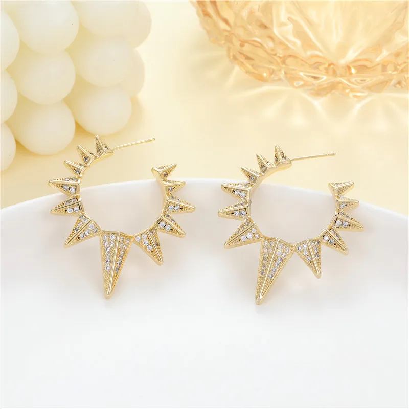 Wholesale Rhombus Copper Earrings With Rhinestones, Featuring 925 Sterling Silver Posts, Unisex Stud Earrings In Exaggerated Style
