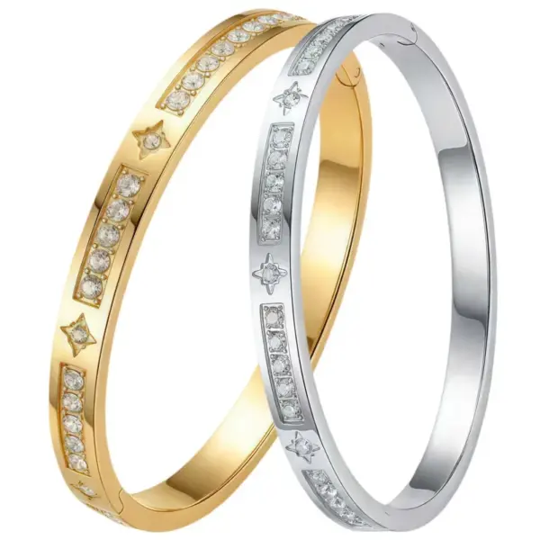 Wholesale Waterproof Non Tarnish Titanium Steel Shell Bangle For Women In Steel Color With Real Gold Plated And Zircon Inlay