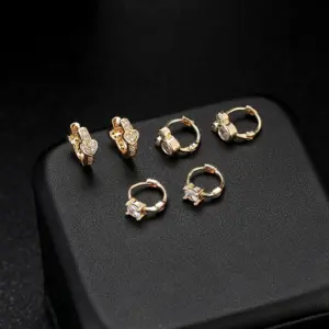 Wholesale Round Drop Earrings For Women With Copper Studs Featuring 14K Real Gold Plated Electroplated Finish And Rhinestone Inlay