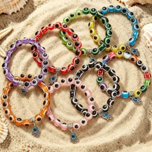 Wholesale Bohemian Palm Resin Bracelet With Waterproof Non Tarnish Multicolor Cord In Chain, Unisex Style