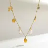 Wholesale Stainless Steel 18K Gold Plated Multi-Pendants Necklace Imitation Pearl Embedded Zircon Heart Sakura Design Casual Romantic Artistic