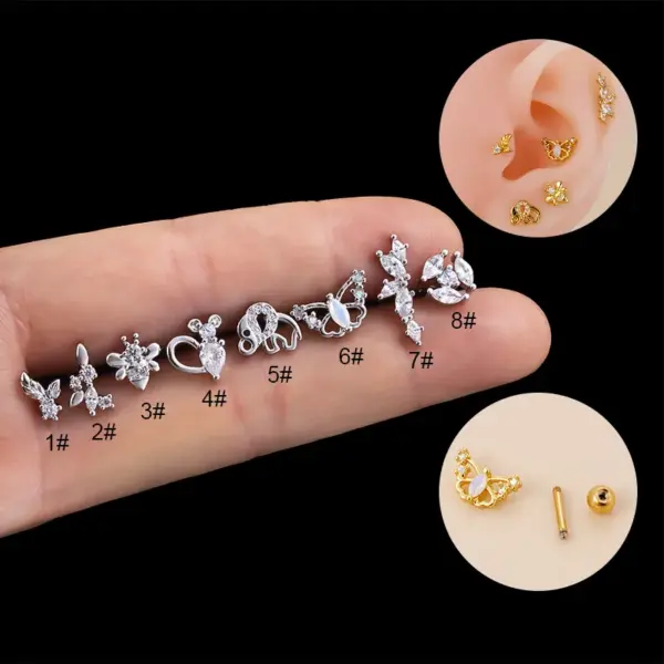 Wholesale 1 Piece 316L Stainless Steel Copper Zircon Ear Cartilage Rings & Studs Butterfly Waterproof Non Tarnish Surgical Steel