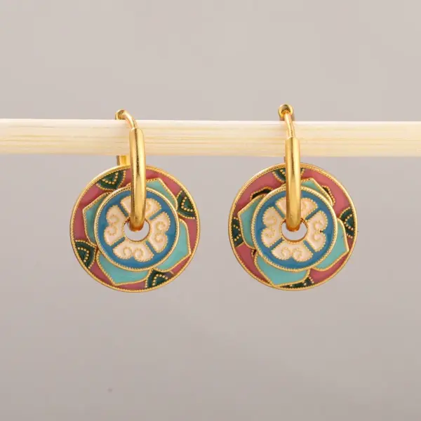 Wholesale Hypoallergenic Flowers Hoop Earrings For Women In Copper With KC Golden Plated UV Plating And 0.03µm Thickness