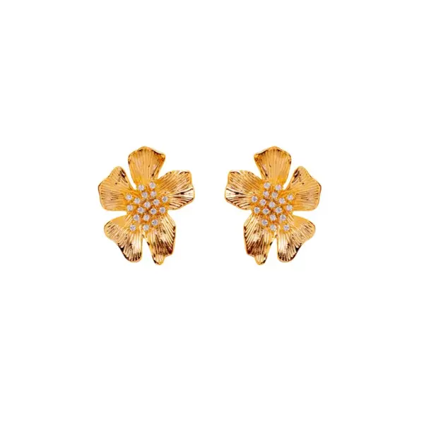 Wholesale Retro Floral Metal Zirconia Stud Earrings Women Simple Cold Style New Gold Color Ear Jewelry Bohemian Pattern Copper Material