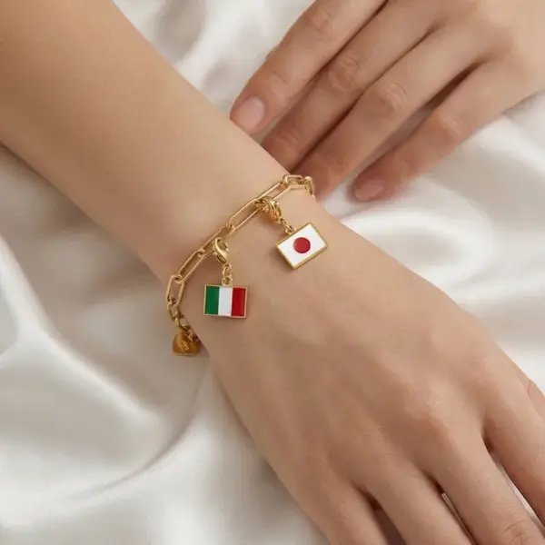 oly-b5da1b9a05b0c3e64e86e29994a7d450 Wholesale National Flag Italian Charms 304 Stainless Steel Pendant With 18K Real Gold PVD Coated Plating 0.03µm Thickness, 1 Piece