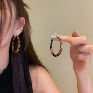 A2752 deep leopard print 5cm-hong kong style leopard print leather hoop earrings