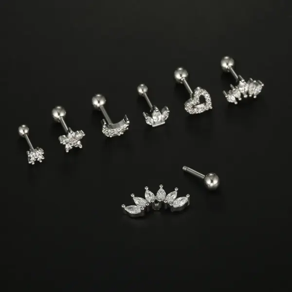 Wholesale 1 Piece 316L Stainless Steel Zircon Ear Cartilage Rings & Studs Moon Heart Shape Flower Waterproof Non Tarnish Surgical Steel Women'S