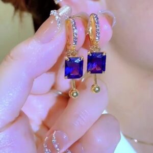 Wholesale 2024 Light Luxury High-end Purple Square Earrings Women's Niche Design Micro-inlaid Full Diamond Ear Buckle Elegant All-match