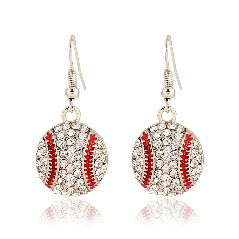 Wholesale Cross-border Amazon Hot Selling Ball Earrings European and American Fashion Classic Rhinestone Baseball Basketball Football Pendant Earrings