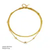 Wholesale 304 Stainless Steel Flower PVD Coated 18K Real Gold Plated Vintage Style Waterproof Non Tarnish Plating Inlay Box Chain Lobster Trigger Clasp Closure Gold Necklace