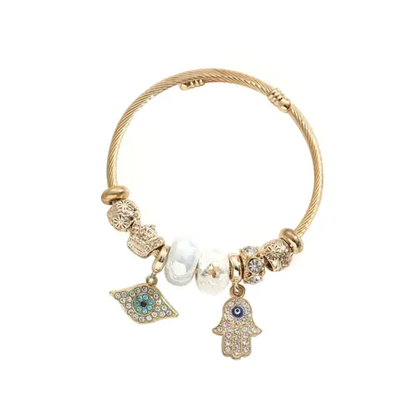 Wholesale Yunhui DIY Stainless Steel Gold Handmade Bracelet With Diamond Key Pendant Crystal Beads For Women Adjustable Clasp